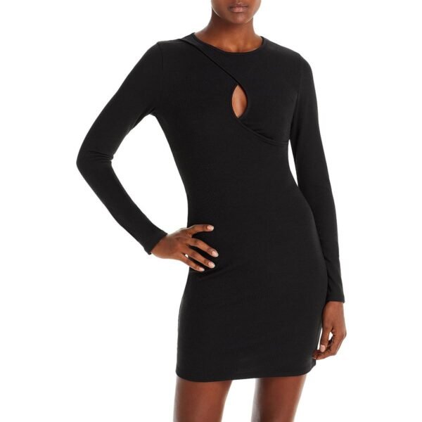 Aqua Womens Ribbed Knit Keyhole Mini Dress